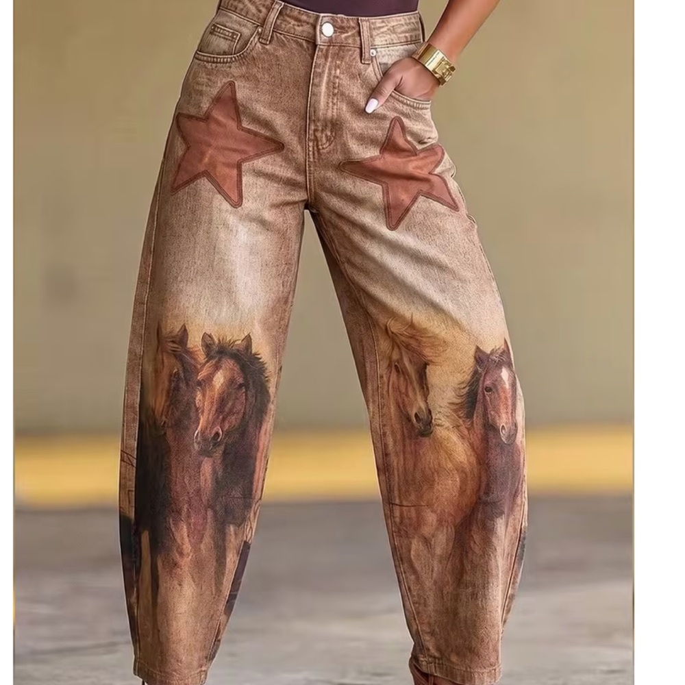 Soon NEW 9/30🍁🍂Boho Brown Horse-Print Jeans